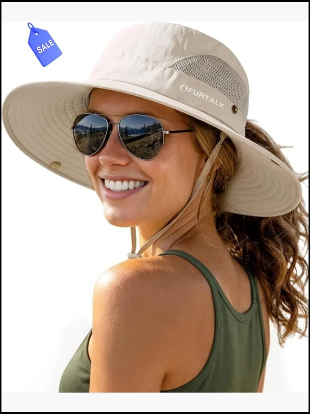 Wide Brim Sun Hat with Ponytail Hole UPF 50+ Foldable Bucket Hat for Hiking